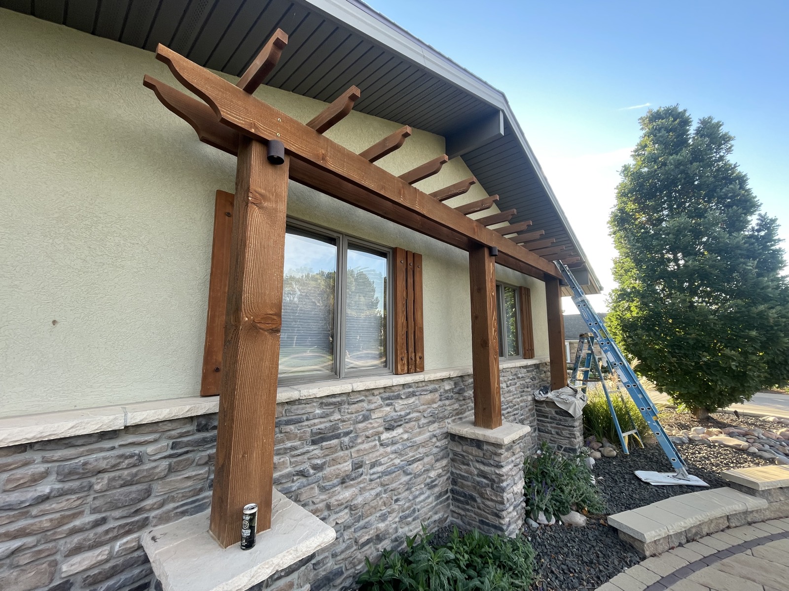 Before: faded, dried-out pergola wood